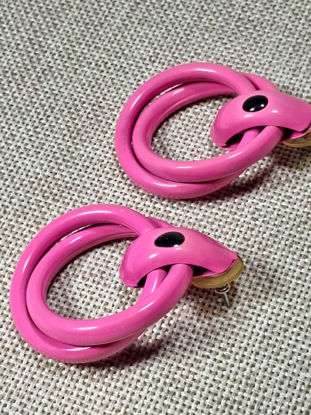 60s Vintage Double Small Hoop Pink Pierced Earrings with a Black Dot